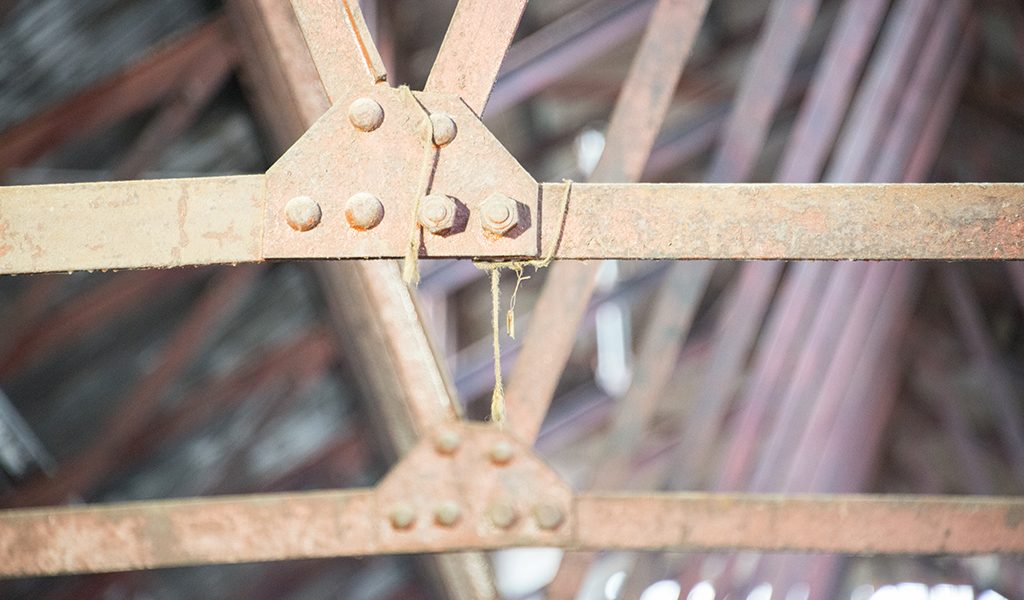 Rusted metal roof trusses